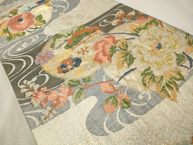 平和屋着物◎佐賀錦 六通柄袋帯 唐織 花丸文 金銀糸 正絹 逸品 CABD2295qe