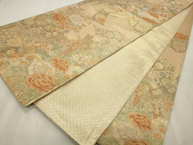 平和屋着物◎佐賀錦 六通柄袋帯 束ね熨斗花車文 金糸 正絹 逸品 CABD2301qe