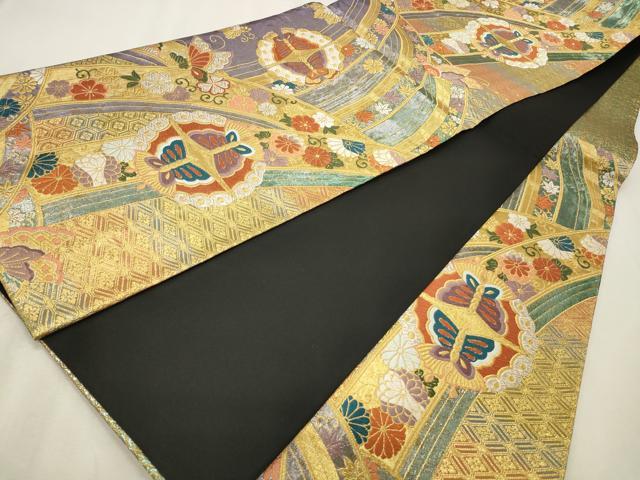 平和屋着物◎六通柄袋帯 唐織 花蝶丸文 金銀糸 正絹 逸品 CABD2304qe