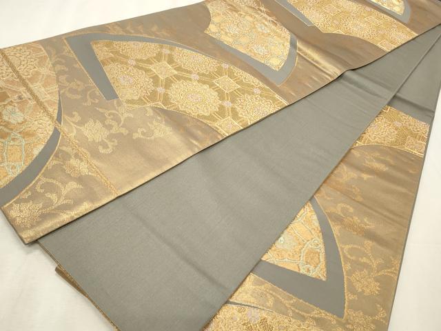 平和屋着物◎六通柄袋帯 地紙重ね花文 金糸 正絹 逸品 CABD2306qe