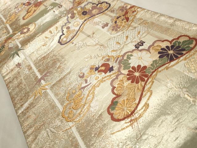 平和屋着物◎六通柄袋帯 唐織 松花文 金糸 正絹 逸品 CABD2319qe