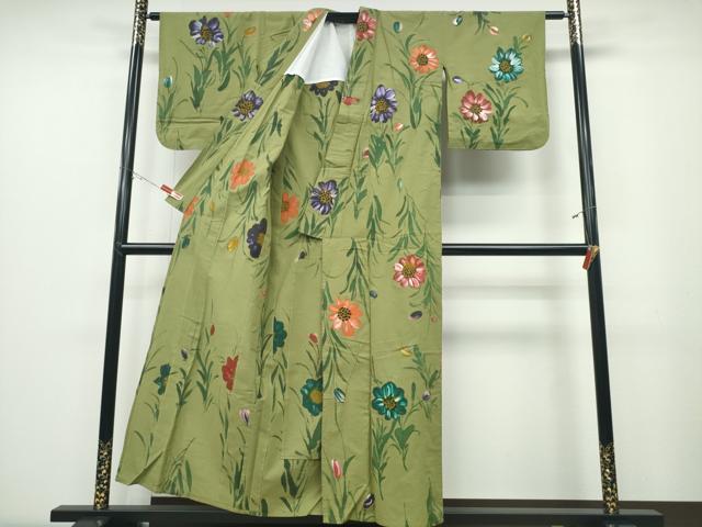 平和屋着物∴夏物 浴衣 手描き 草花文 綿 逸品 CABD2408ng