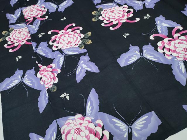 平和屋着物∴夏物 浴衣 舞蝶乱菊 黒地 綿 逸品 未使用 CABD2410ng