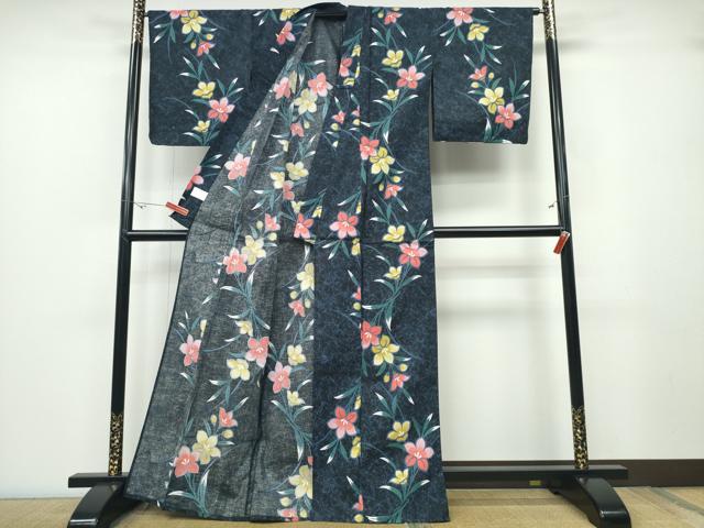 平和屋着物∴夏物 浴衣 草花文 綿 逸品 未使用 CABD2417ng