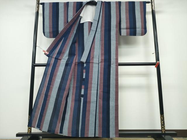 平和屋着物∴夏物 阿波しじら織 浴衣 間道 綿 逸品 CABD2418ng