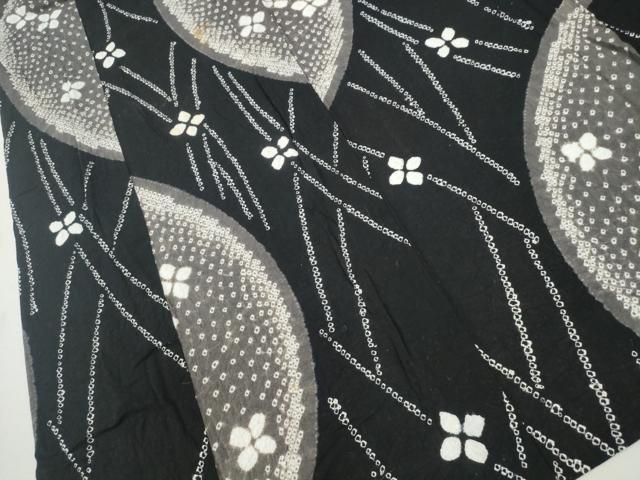 平和屋着物∴夏物 浴衣 有松鳴海絞り 吉祥舞花文 黒地 綿 逸品 CABD2428ng