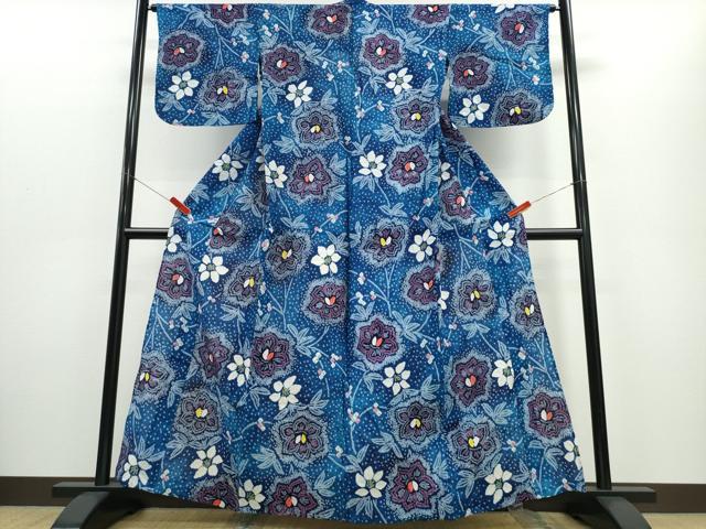 平和屋着物∴夏物 浴衣 有松鳴海絞り 枝花文 綿 逸品 CABD2444ng