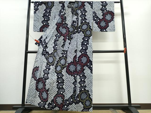 平和屋着物∴夏物 浴衣 有松鳴海絞り 松葉舞花文 綿 逸品 CABD2449ng