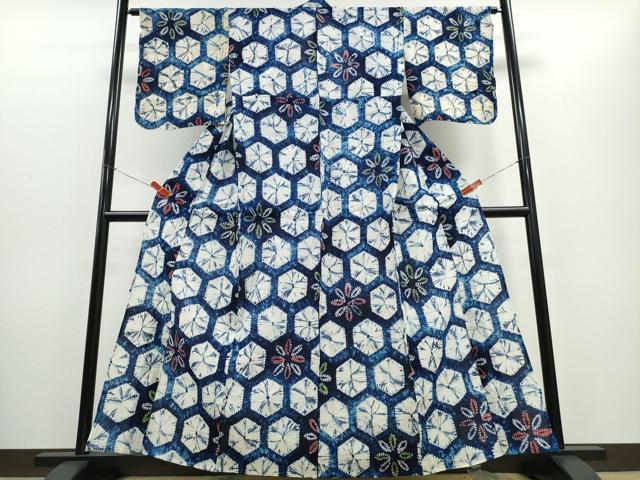 平和屋着物∴夏物 浴衣 有松鳴海絞り 亀甲花文 綿 逸品 CABD2450ng