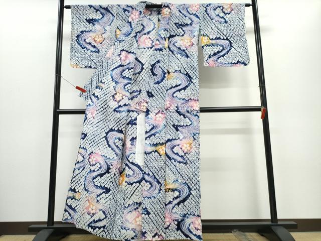 平和屋着物∴夏物 浴衣 有松鳴海絞り 流水舞花文 綿 逸品 CABD2454ng