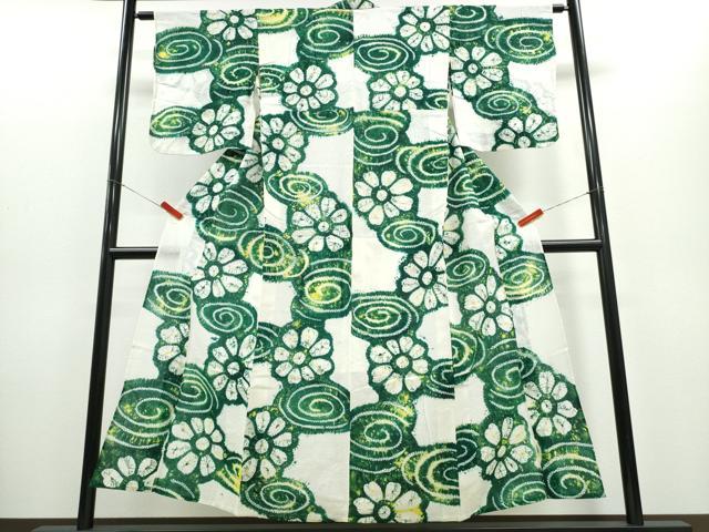 平和屋着物∴夏物 浴衣 有松鳴海絞り 流水渦巻花文 綿 逸品 CABD2455ng