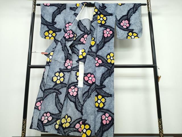 平和屋着物∴夏物 浴衣 有松鳴海絞り 舞葉花文 綿 逸品 CABD2478ng