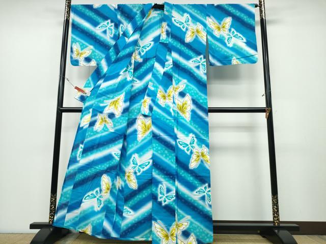 平和屋着物∴夏物 世界的ファッションデザイナー 山本寛斎 kansaiブランド 浴衣 霞斜線舞蝶文 綿 逸品 CABD2482ng