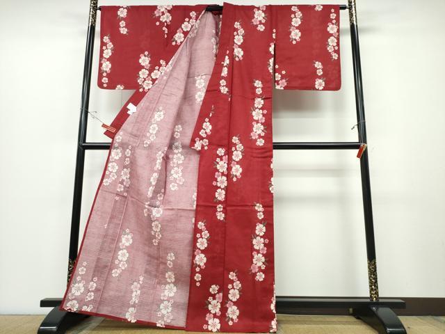 平和屋着物∴夏物 浴衣 綿紅梅 舞花文 綿 逸品 CABD2484ng