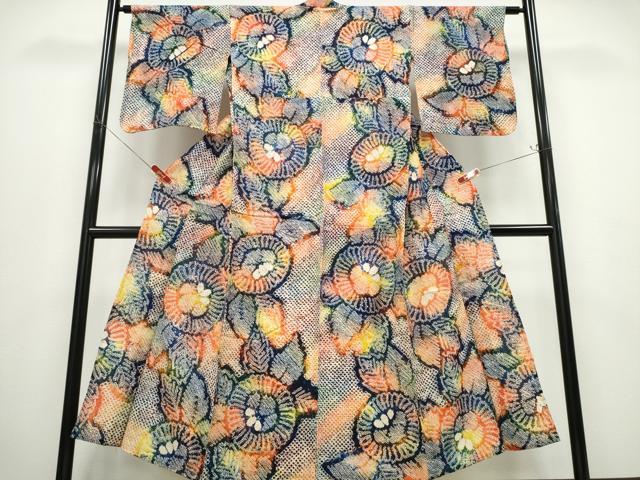 平和屋着物∴夏物 浴衣 有松鳴海絞り 舞菊文 綿 逸品 CABD2499ng