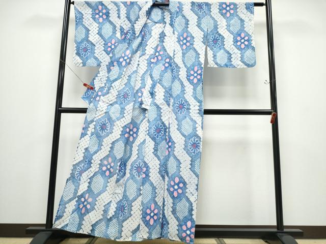 平和屋着物∴夏物 浴衣 有松鳴海絞り 斜線亀甲花文 綿 逸品 未使用 CABD2511ng