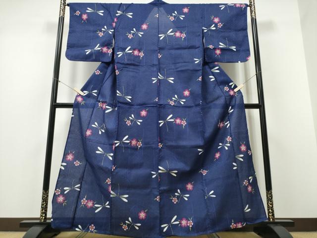 平和屋着物∴夏物 浴衣 トンボ 蜻蛉 花丸文 綿 逸品 CABD2527ng