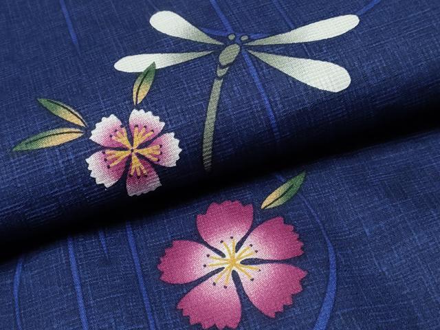 平和屋着物∴夏物 浴衣 トンボ 蜻蛉 花丸文 綿 逸品 CABD2527ng