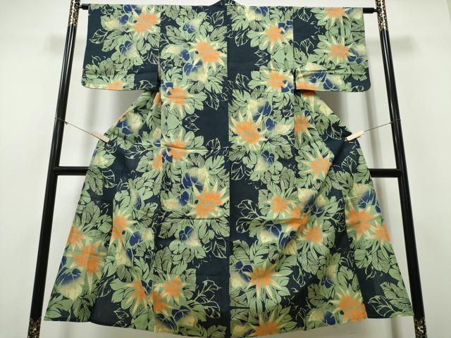 平和屋着物∴夏物 浴衣 モンステラ 洋花文 綿 逸品 CABD2528ng