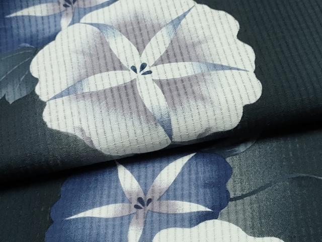 平和屋着物∴夏物 浴衣 綿紅梅 朝顔 舞花間道 黒地 綿 逸品 CABD2533ng