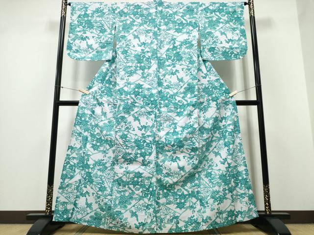 平和屋着物∴夏物 浴衣 切嵌牡丹梅花文 綿 逸品 CABD2538ng