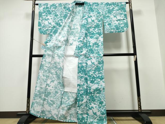 平和屋着物∴夏物 浴衣 切嵌牡丹梅花文 綿 逸品 CABD2538ng