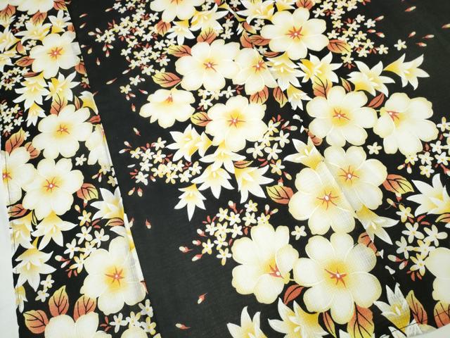 平和屋着物∴夏物 浴衣 綿紅梅 舞花尽くし 黒地 綿 逸品 CABD2541ng