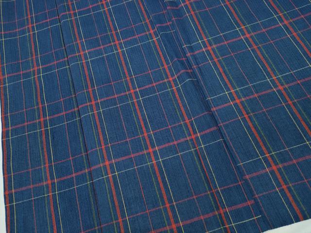 平和屋着物∴夏物 阿波しじら織 浴衣 格子柄 綿 逸品 未使用 CABD2578ng