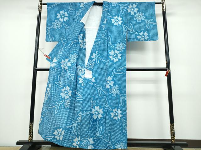 平和屋着物∴夏物 浴衣 有松鳴海絞り 枝花文 綿 逸品 CABD2615ng