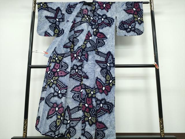 平和屋着物∴夏物 浴衣 有松鳴海絞り 流水舞蝶文 綿 逸品 CABD2617ng