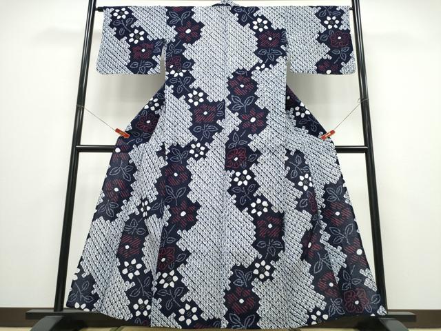 平和屋着物∴夏物 浴衣 有松鳴海絞り 草花文 綿 逸品 CABD2624ng