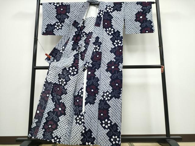 平和屋着物∴夏物 浴衣 有松鳴海絞り 草花文 綿 逸品 CABD2624ng
