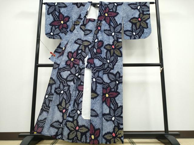 平和屋着物∴夏物 浴衣 有松鳴海絞り 枝葉文 綿 逸品 CABD2626ng