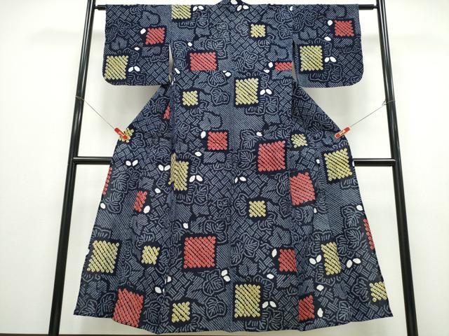 平和屋着物∴夏物 浴衣 有松鳴海絞り 色紙舞葉文 綿 逸品 CABD2629ng