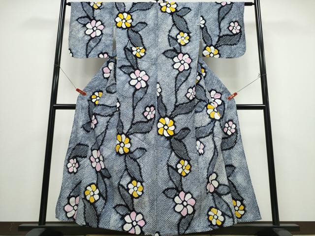 平和屋着物∴夏物 浴衣 有松鳴海絞り 舞葉花文 綿 逸品 CABD2635ng