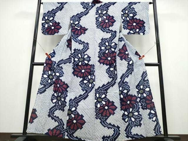平和屋着物∴夏物 浴衣 有松鳴海絞り 流水花文 綿 逸品 CABD2643ng