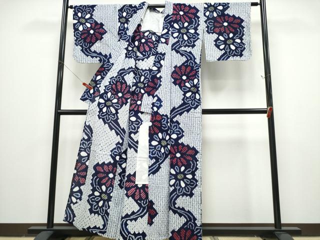 平和屋着物∴夏物 浴衣 有松鳴海絞り 流水花文 綿 逸品 CABD2643ng