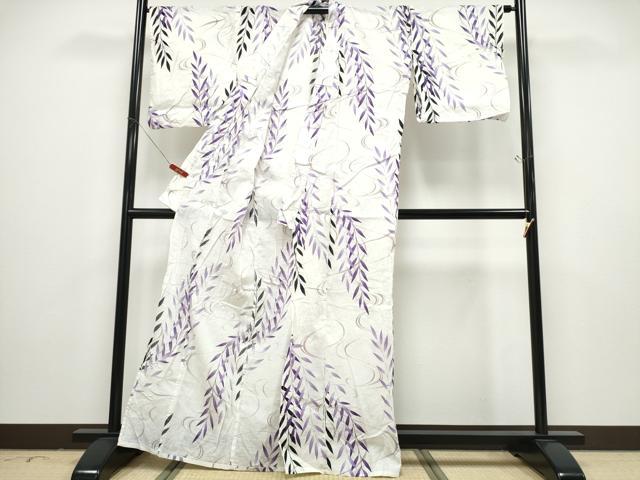 平和屋着物∴夏物 浴衣 流水枝垂れ柳 綿 逸品 CABD2653ng
