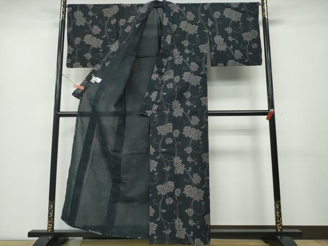 平和屋着物∴夏物 浴衣 コシノジュンコ JUNKO KOSHINO 綿紅梅 蔦の葉文 黒地 日本製 綿 逸品 CABD2675ng