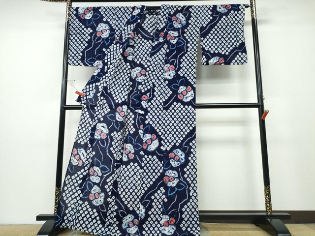 平和屋着物∴夏物 浴衣 有松鳴海絞り 枝花文 綿 逸品 CABD2696ng
