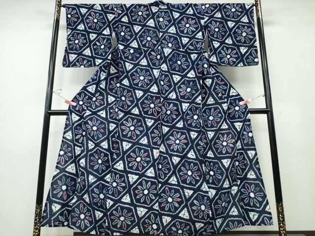 平和屋着物∴夏物 浴衣 有松鳴海絞り 亀甲花文 綿 逸品 CABD2699ng