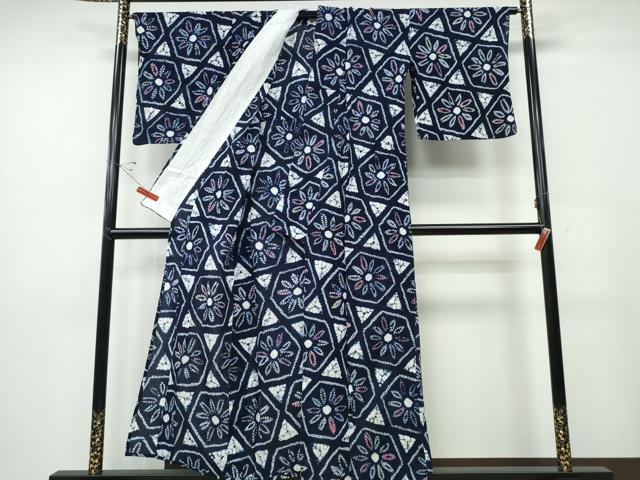 平和屋着物∴夏物 浴衣 有松鳴海絞り 亀甲花文 綿 逸品 CABD2699ng