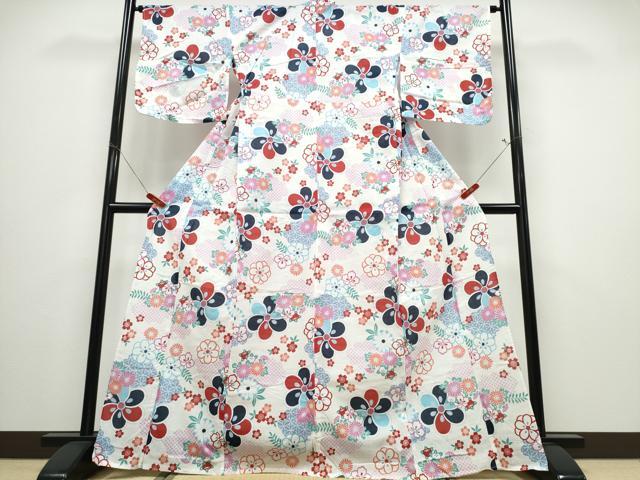 平和屋着物∴夏物 浴衣 綿紅梅 舞花尽くし 綿 逸品 CABD2739ng