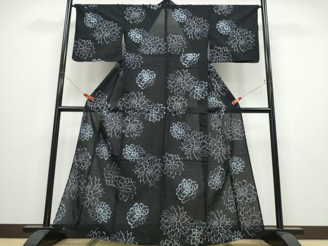 平和屋着物∴夏物 浴衣 舞花文 黒地 綿 逸品 CABD2741ng