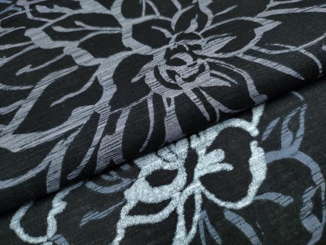 平和屋着物∴夏物 浴衣 舞花文 黒地 綿 逸品 CABD2741ng