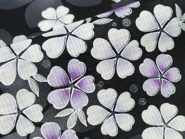平和屋着物∴夏物 浴衣 綿紅梅 舞花尽くし ラメ 黒地 綿 逸品 CABD2743ng