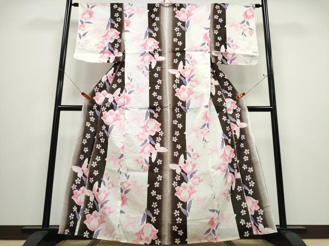 平和屋着物∴夏物 浴衣 舞蝶花間道 綿 逸品 CABD2744ng