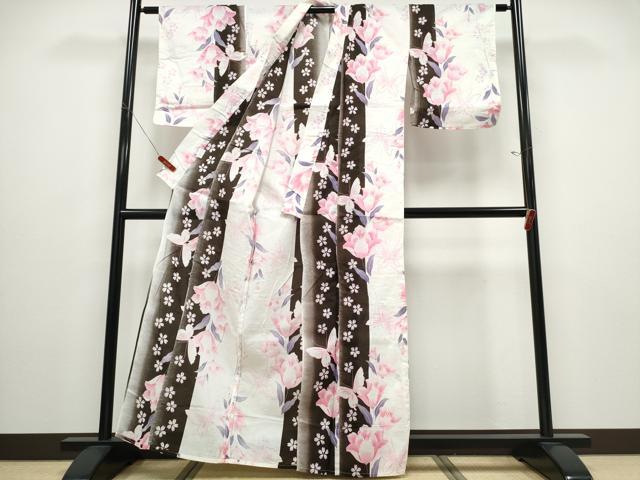 平和屋着物∴夏物 浴衣 舞蝶花間道 綿 逸品 CABD2744ng