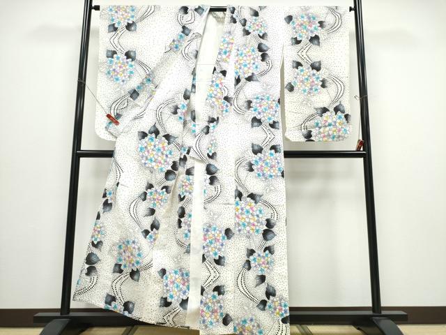 平和屋着物∴夏物 浴衣 紫陽花 流水文 綿 逸品 CABD2745ng