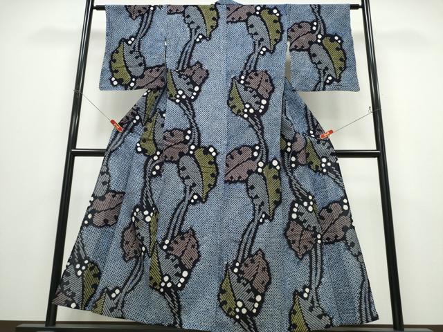 平和屋着物∴夏物 浴衣 有松鳴海絞り モンステラ 綿 逸品 CABD2749ng
